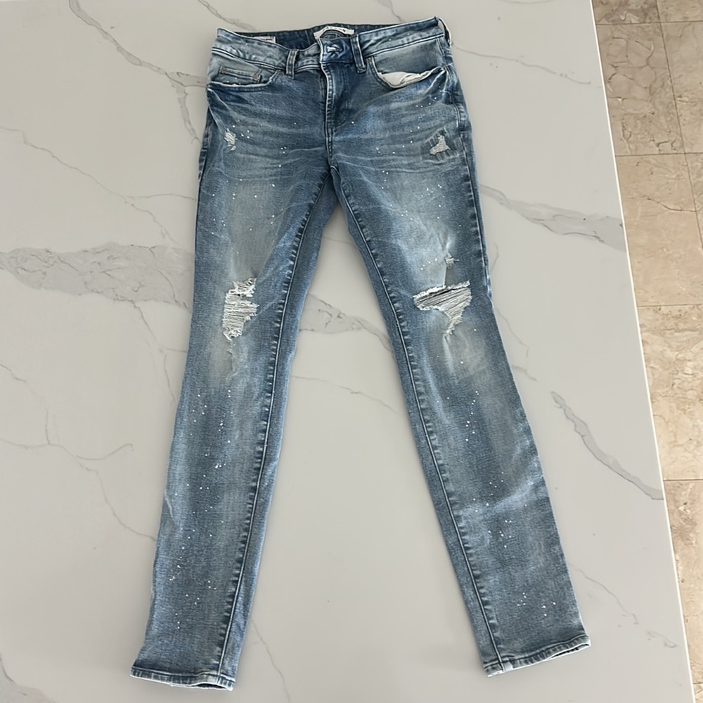 PacSun Eco Light Wash Painted Stacked Skinny Comfort Stretch Jeans